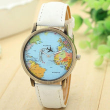 Load image into Gallery viewer, Hot Sell Women Watches Fashion Global Travel By Plane Map Dress Denim Fabric Band my17