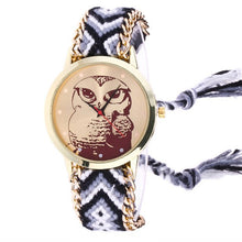 Load image into Gallery viewer, Free Shipping Watch Owl Cartoon Printed Round Case Analog Knitted Rope Chain Bracelet Wrist Watch 170630