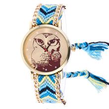 Load image into Gallery viewer, Free Shipping Watch Owl Cartoon Printed Round Case Analog Knitted Rope Chain Bracelet Wrist Watch 170630