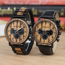 Load image into Gallery viewer, BOBO BIRD Stopwatch Bamboo Wooden Watches Men Wrist Watch Quartz Clock Gift in Wood Box Saat erkek in Wood Box Customize Logo