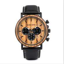 Load image into Gallery viewer, BOBO BIRD Stopwatch Bamboo Wooden Watches Men Wrist Watch Quartz Clock Gift in Wood Box Saat erkek in Wood Box Customize Logo