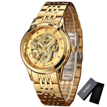 Load image into Gallery viewer, Skeleton Gold Mechanical Watch Men Automatic 3D Carved Dragon Steel Mechanical Wrist Watch China Luxury Top Brand Self Wind 2018