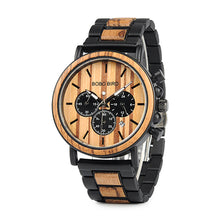 Load image into Gallery viewer, BOBO BIRD Wooden Watch Men erkek kol saati Luxury Stylish Wood Timepieces Chronograph Military Quartz Watches in Wood Gift Box