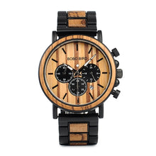 Load image into Gallery viewer, BOBO BIRD Steel Watch Men Top Brand Luxury Luminous Hands Quartz Wooden Wristwatches with Date Display orologi da polso