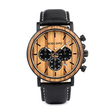 Load image into Gallery viewer, BOBO BIRD Steel Watch Men Top Brand Luxury Luminous Hands Quartz Wooden Wristwatches with Date Display orologi da polso
