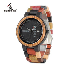 Load image into Gallery viewer, BOBO BIRD Wood Watch Men relogio masculino Timepieces Date and Week Display Watches erkek kol saati V-P14