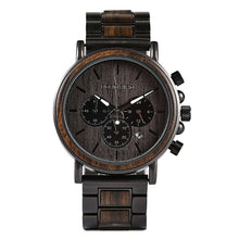 Load image into Gallery viewer, BOBO BIRD Gold Watch Men Luxury Brand Wooden Wristwatches Date Display Stop Watches reloj golden hour