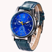 Load image into Gallery viewer, Novel design New Luxury Fashion Faux Leather Men Blue Ray Glass Quartz Analog Watches Casual Cool Watch Brand Men Watches