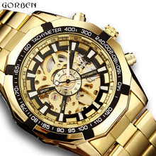 Load image into Gallery viewer, Top Luxury Golden Automatic Mechanical Watches Men Skeleton Stainless Steel Self Wind Mens Sport Wrist Watch Hand Clock relogio