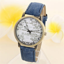 Load image into Gallery viewer, Drop Shipping Retro Letter Print Watch Women Men Denim Jeans Leather Quartz WristWatch 170626