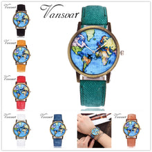 Load image into Gallery viewer, 2019 Fashion Brand Watches ladies New Global Travel By Plane Map Women Dress Watch Denim Fabric led Flash Luminous Watch Person