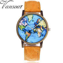 Load image into Gallery viewer, 2019 Fashion Brand Watches ladies New Global Travel By Plane Map Women Dress Watch Denim Fabric led Flash Luminous Watch Person