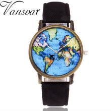 Load image into Gallery viewer, 2019 Fashion Brand Watches ladies New Global Travel By Plane Map Women Dress Watch Denim Fabric led Flash Luminous Watch Person