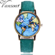 Load image into Gallery viewer, 2019 Fashion Brand Watches ladies New Global Travel By Plane Map Women Dress Watch Denim Fabric led Flash Luminous Watch Person