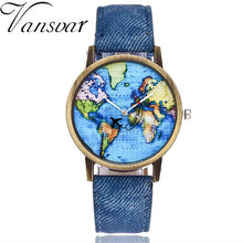Load image into Gallery viewer, 2019 Fashion Brand Watches ladies New Global Travel By Plane Map Women Dress Watch Denim Fabric led Flash Luminous Watch Person