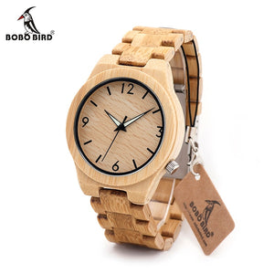 BOBO BIRD V-D27 Mens Bamboo Wristwatch Japan Movement Quartz Watch Original Bamboo Band Folding Clasp with Safety Clock