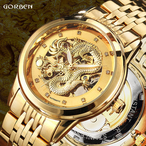 Luxury Dragon Skeleton Automatic Mechanical Watches For Men Wrist Watch Stainless Steel Strap Gold Clock Waterproof Mens relogio