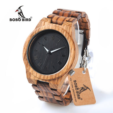 BOBO BIRD M30 Zebra Wooden Quartz Watch With Wood Band Lightweight Vintage Wooden Men Analog Luminous Pointers Watch