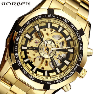 Automatic Mechanical Watch Men Winner Skeleton Watches Gold Bracelet Wristwatch Luxury Brand Mechanical Clock Male Self-winding