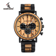 Load image into Gallery viewer, BOBO BIRD P09 Wood and Stainless Steel Watches Luminous Hands Stop Watch Mens Quartz Wristwatches in Wooden Box dropshipping
