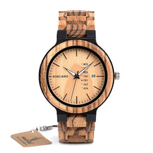 Load image into Gallery viewer, BOBO BIRD Antique Mens Zebra and Ebony Wood Watches with Date and Week Display Business Watch in Wooden Gift Box
