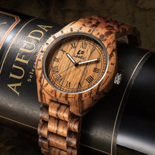 Load image into Gallery viewer, LeeEv Ev1001 Natural Handmade Zebra Sandal Wooden Watches For Men Luxury Watch MIYOTA Quartz Retro Antique Sandalwood Relogio
