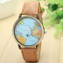Load image into Gallery viewer, Hot Sell Women Watches Fashion Global Travel By Plane Map Dress  Denim Fabric Band  my17
