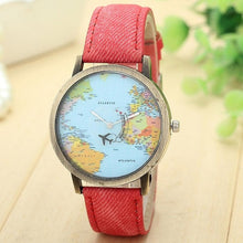 Load image into Gallery viewer, Hot Sell Women Watches Fashion Global Travel By Plane Map Dress  Denim Fabric Band  my17
