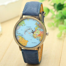 Load image into Gallery viewer, Hot Sell Women Watches Fashion Global Travel By Plane Map Dress  Denim Fabric Band  my17
