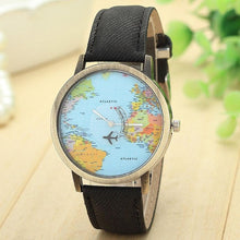Load image into Gallery viewer, Hot Sell Women Watches Fashion Global Travel By Plane Map Dress  Denim Fabric Band  my17
