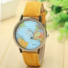 Load image into Gallery viewer, Hot Sell Women Watches Fashion Global Travel By Plane Map Dress  Denim Fabric Band  my17
