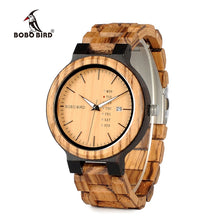 Load image into Gallery viewer, BOBO BIRD Men Watch Auto Date Wood Watches Men Timepieces Quartz Wrist Wristwatches relogio masculino C-O26 DROP SHIPPING
