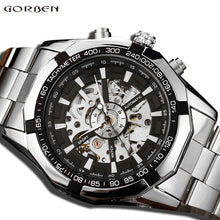 Load image into Gallery viewer, Top Brand Automatic Watch Men Luminous Silver Skeleton Self-wind Watch Male Clock Mechanical Steel Band Watch Relogio Masculino
