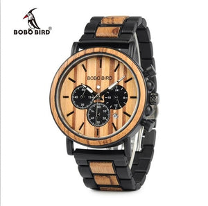 BOBO BIRD Stopwatch Bamboo Wooden Watches Men Wrist Watch Quartz Clock Gift in Wood Box Saat erkek in Wood Box Customize Logo