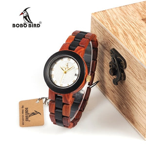 BOBO BIRD Two-tone Timepieces Wooden Watch for Women Brand Design Quartz Lady Watches in Wood Box Accept Customize