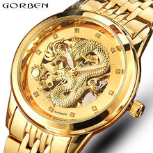 Load image into Gallery viewer, Skeleton Gold Mechanical Watch Men Automatic 3D Carved Dragon Steel Mechanical Wrist Watch China Luxury Top Brand Self Wind 2018
