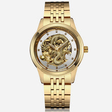 Load image into Gallery viewer, Skeleton Gold Mechanical Watch Men Automatic 3D Carved Dragon Steel Mechanical Wrist Watch China Luxury Top Brand Self Wind 2018
