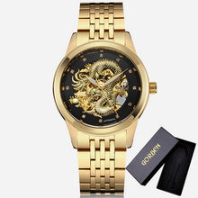 Load image into Gallery viewer, Skeleton Gold Mechanical Watch Men Automatic 3D Carved Dragon Steel Mechanical Wrist Watch China Luxury Top Brand Self Wind 2018
