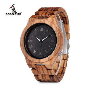 BOBO BIRD Mens Watches Timepieces Top Brand Luxury Watch All Zebra Wood Quartz Wristwatches for Male as Gift V-M30