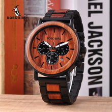Load image into Gallery viewer, BOBO BIRD Steel Watch Men Top Brand Luxury Luminous Hands Quartz Wooden Wristwatches with Date Display orologi da polso