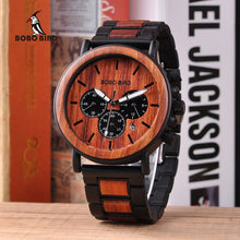 Load image into Gallery viewer, BOBO BIRD Steel Watch Men Top Brand Luxury Luminous Hands Quartz Wooden Wristwatches with Date Display orologi da polso

