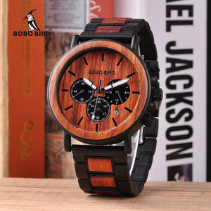 BOBO BIRD Steel Watch Men Top Brand Luxury Luminous Hands Quartz Wooden Wristwatches with Date Display orologi da polso