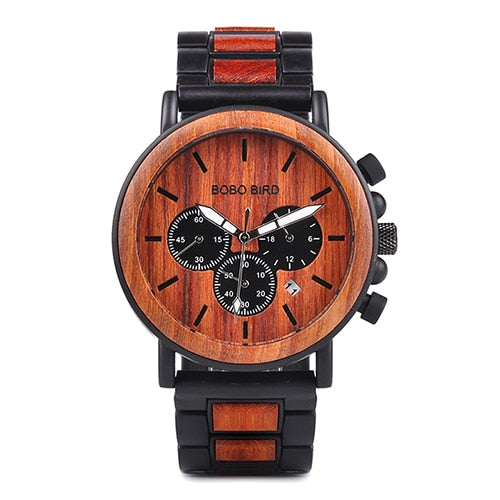BOBO BIRD Steel Watch Men Top Brand Luxury Luminous Hands Quartz Wooden Wristwatches with Date Display orologi da polso