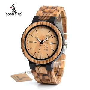 BOBO BIRD Wood Watch Men relogio masculino Week and Date Display Timepieces Lightweight Handmade Casual Wooden Watch V-O26