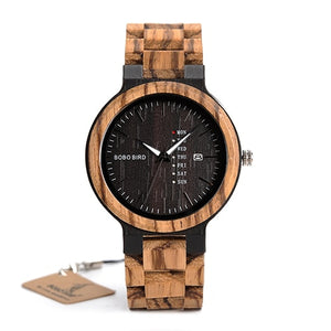 BOBO BIRD Wood Watch Men relogio masculino Week and Date Display Timepieces Lightweight Handmade Casual Wooden Watch V-O26