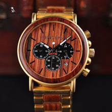 Load image into Gallery viewer, BOBO BIRD Gold Watch Men Luxury Brand Wooden Wristwatches Date Display Stop Watches reloj golden hour