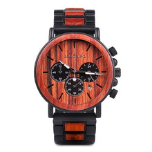 Load image into Gallery viewer, BOBO BIRD P09 Wood and Stainless Steel Watches Luminous Hands Stop Watch Mens Quartz Wristwatches in Wooden Box dropshipping