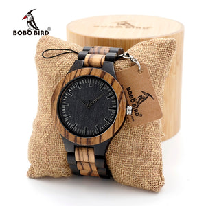 BOBO BIRD Wood Watch Men's Walnut Ebony Wooden Strap Quartz Analog Wristwatch Male erkek kol saati Miyota  gift