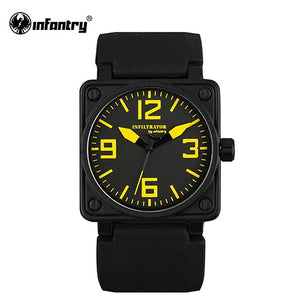 INFANTRY Military Watch Men Square Minimalist Wristwatch Mens Watches Top Brand Luxury Army Sport Silicone Relogio Masculino