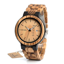 Load image into Gallery viewer, BOBO BIRD Wooden Men Watches Quarzt Wristwatch Male Show Date and Week Timepieces in Gifts Wood Box Saat erkek relojes Drop Ship
